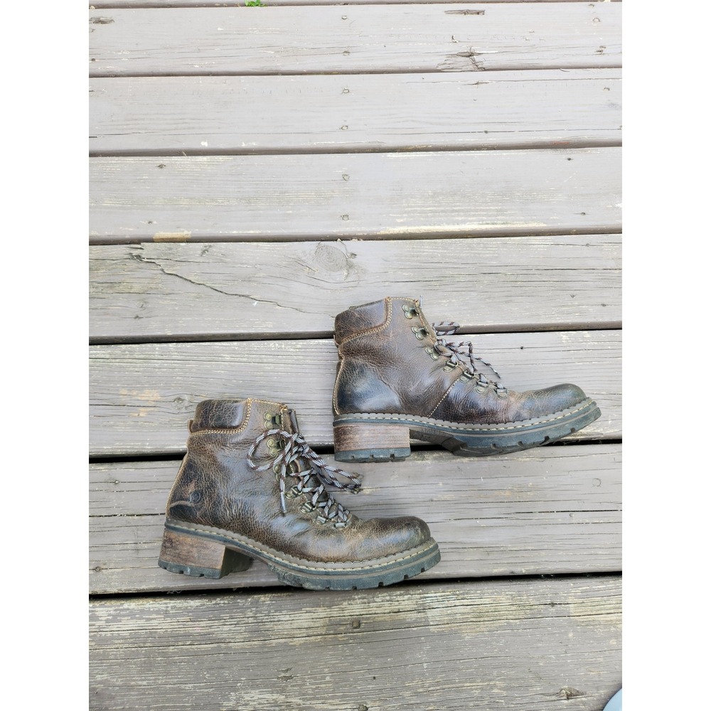 Born Hiking Boots Brown Leather Lace Up Chunky Block Heel Womens Size 11 - Picture 3 of 7